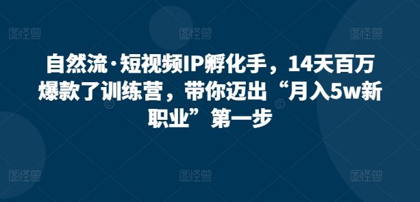 自然流·短视频IP孵化手，14天百万爆款了训练营，带你迈出“月入5w新职业”第一步-秀人资源网