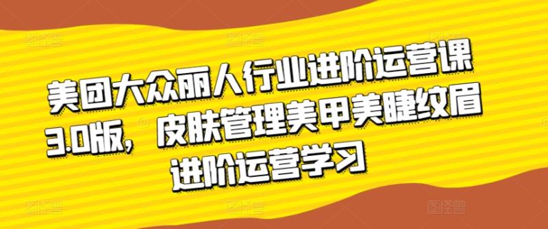 美团大众丽人行业进阶运营课3.0版，皮肤管理美甲美睫纹眉进阶运营学习-整合资源网