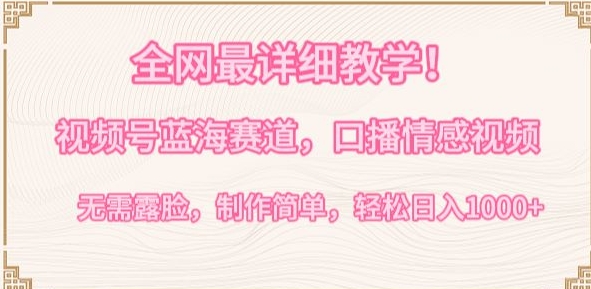 全网最详细教学，视频号蓝海赛道，口播情感视频，无需露脸，制作简单，轻松实现日入1000+【揭秘】-整合资源网
