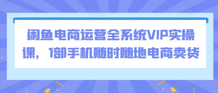 闲鱼电商运营全系统VIP实操课，1部手机随时随地电商卖货-整合资源网