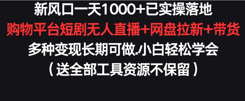 新风口一天1000+已实操落地购物平台短剧无人直播+网盘拉新+带货多种变现长期可做【揭秘】-秀人资源网