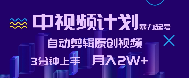 中视频计划暴力起号，自动剪辑原创视频，3分钟上手，月入2W+【揭秘】-整合资源网
