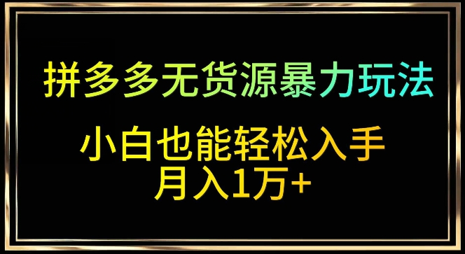 拼多多无货源暴力玩法，全程干货，小白也能轻松入手，月入1万+【揭秘】-整合资源网