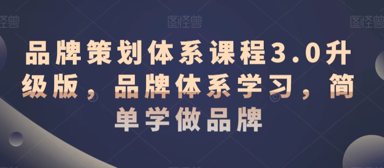 品牌策划体系课程3.0升级版，品牌体系学习，简单学做品牌-秀人资源网
