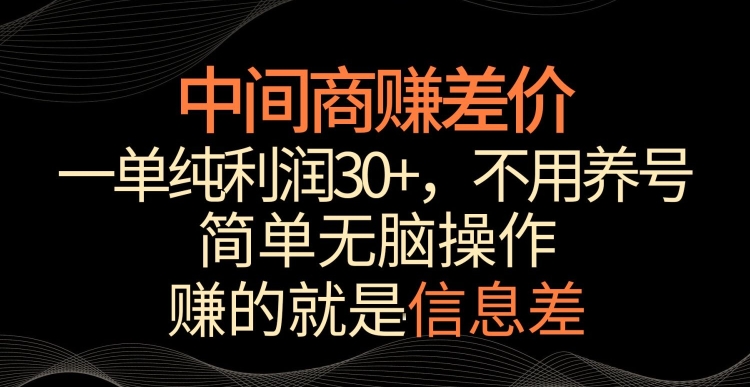 中间商赚差价，一单纯利润30+，简单无脑操作，赚的就是信息差，轻轻松松日入1000+【揭秘】-秀人资源网