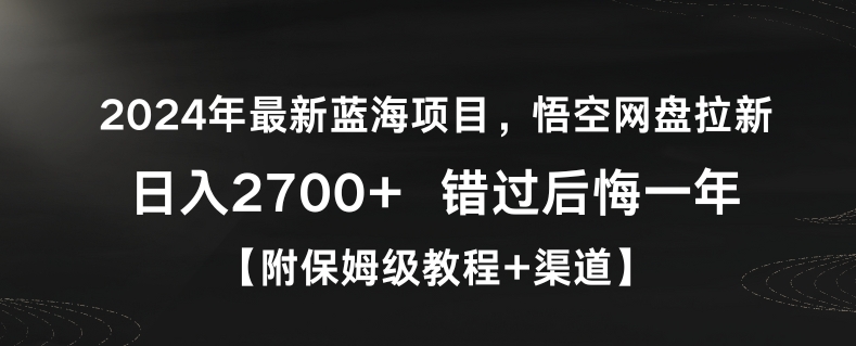 2024年最新蓝海项目，悟空网盘拉新，日入2700+错过后悔一年【附保姆级教程+渠道】【揭秘】-整合资源网