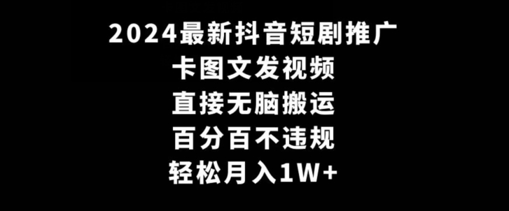 2024最新抖音短剧推广，卡图文发视频，直接无脑搬，百分百不违规，轻松月入1W+【揭秘】-整合资源网