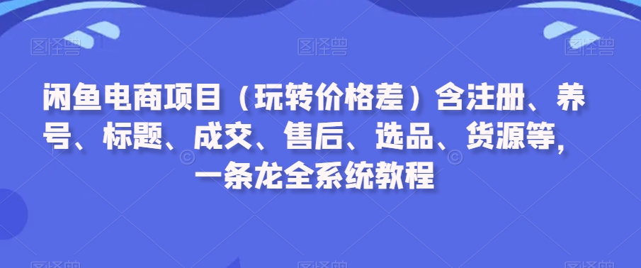 闲鱼电商项目（玩转价格差）含注册、养号、标题、成交、售后、选品、货源等，一条龙全系统教程-整合资源网