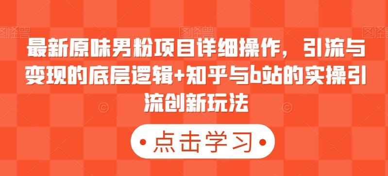 最新原味男粉项目详细操作，引流与变现的底层逻辑+知乎与b站的实操引流创新玩法-秀人资源网