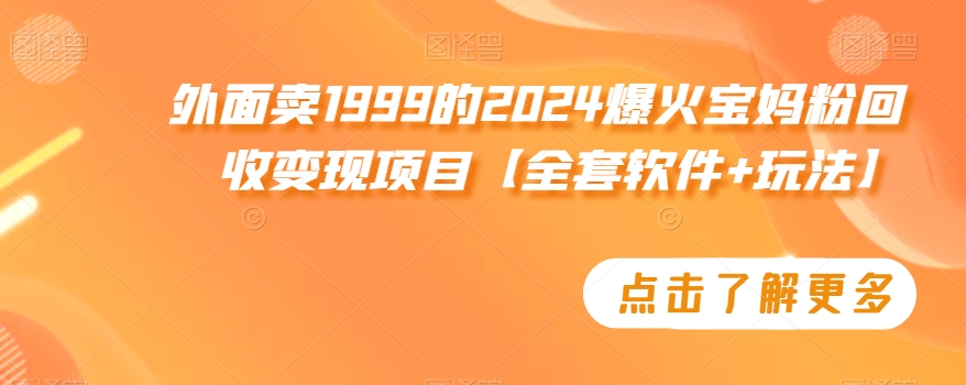 外面卖1999的2024爆火宝妈粉回收变现项目【全套软件+玩法】【揭秘】-秀人资源网