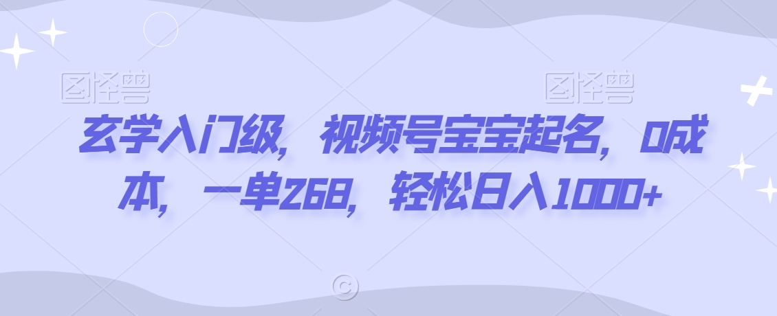 玄学入门级，视频号宝宝起名，0成本，一单268，轻松日入1000+【揭秘】-秀人资源网