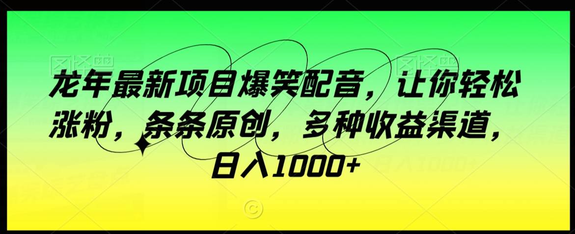 龙年最新项目爆笑配音，让你轻松涨粉，条条原创，多种收益渠道，日入1000+【揭秘】-秀人资源网