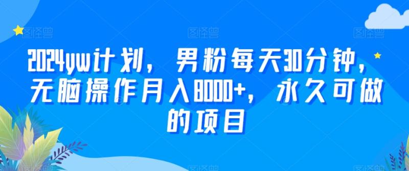 2024yw计划，男粉每天30分钟，无脑操作月入8000+，永久可做的项目【揭秘】-整合资源网