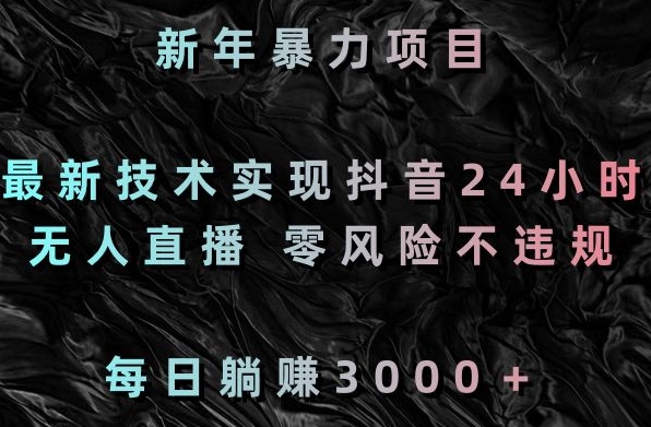 新年暴力项目，最新技术实现抖音24小时无人直播，零风险不违规，每日躺赚3000＋【揭秘】-整合资源网