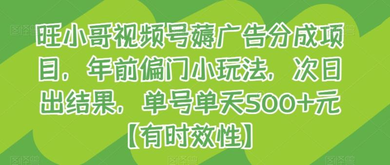 旺小哥视频号薅广告分成项目，年前偏门小玩法，次日出结果，单号单天500+元【有时效性】-秀人资源网
