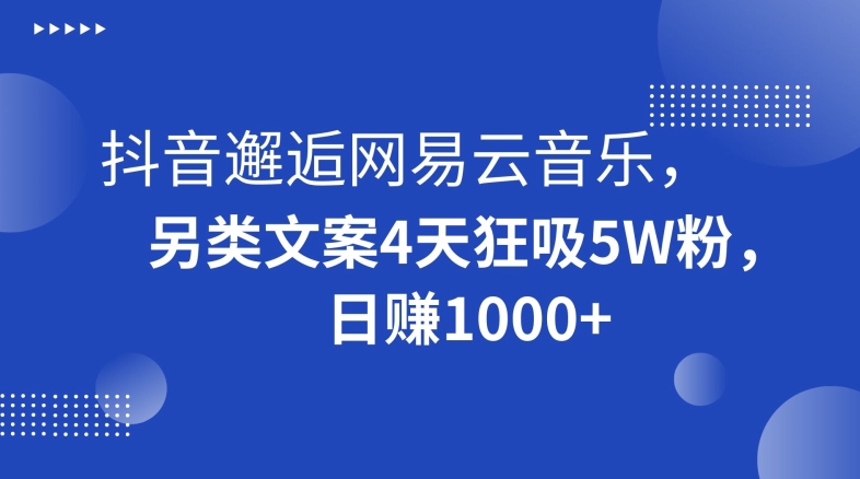 抖音邂逅网易云音乐，另类文案4天狂吸5W粉，日赚1000+【揭秘】-秀人资源网