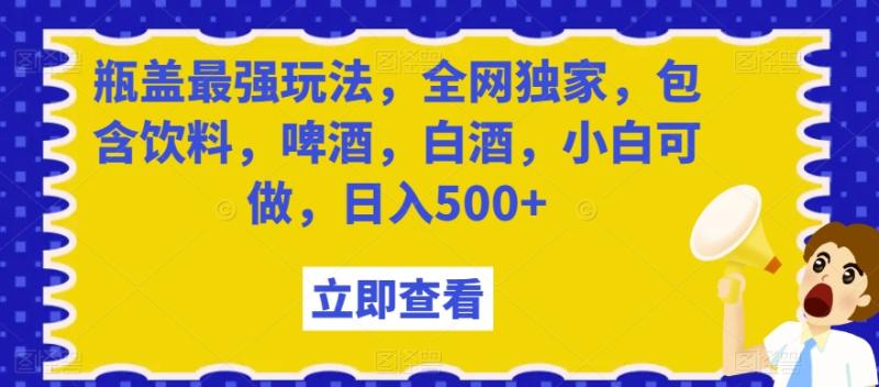 瓶盖最强玩法，全网独家，包含饮料，啤酒，白酒，小白可做，日入500+【揭秘】-秀人资源网
