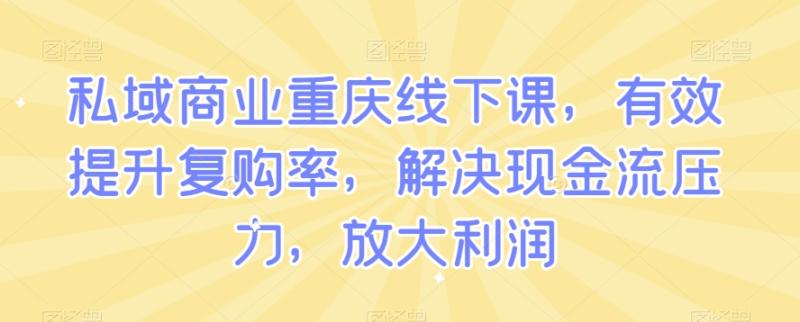 私域商业重庆线下课，有效提升复购率，解决现金流压力，放大利润-秀人资源网