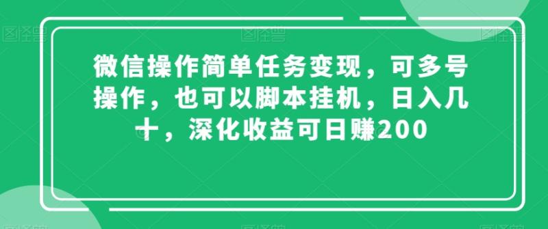 微信操作简单任务变现，可多号操作，也可以脚本挂机，日入几十，深化收益可日赚200【揭秘】-整合资源网