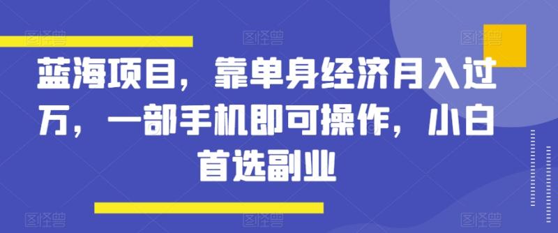 蓝海项目，靠单身经济月入过万，一部手机即可操作，小白首选副业【揭秘】-秀人资源网