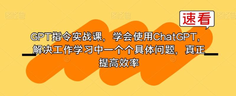 GPT指令实战课，学会使用ChatGPT，解决工作学习中一个个具体问题，真正提高效率-秀人资源网
