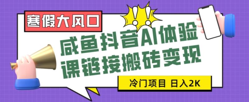 寒假大风口咸鱼抖音AI体验课链接搬砖变现，全网首发冷门项目，小白可日入2K+【揭秘】-秀人资源网