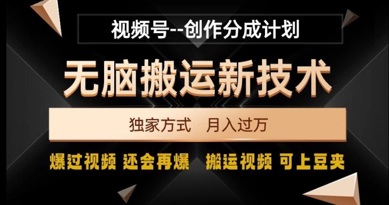 视频号无脑搬运新技术，破原创壕流量，独家方式，爆过视频，还会再爆【揭秘】-秀人资源网