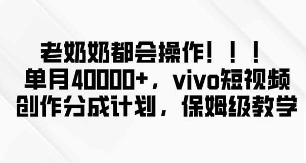 老奶奶都会操作，新平台无脑操作，单月40000+，vivo短视频创作分成计划【揭秘】-秀人资源网