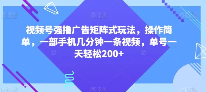 视频号强撸广告矩阵式玩法，操作简单，一部手机几分钟一条视频，单号一天轻松200+【揭秘】-整合资源网