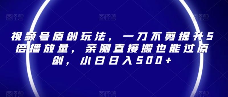 视频号原创玩法，一刀不剪提升5倍播放量，亲测直接搬也能过原创，小白日入500+【揭秘】-秀人资源网