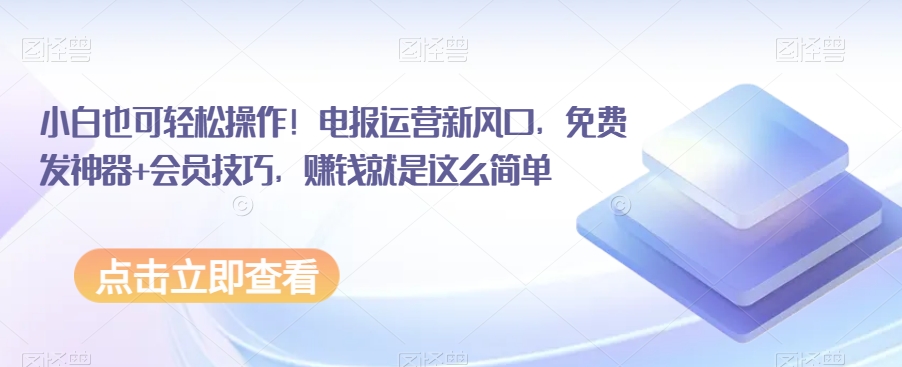 小白也可轻松操作！电报运营新风口，免费发神器+会员技巧，赚钱就是这么简单-整合资源网