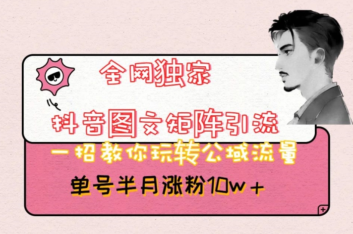 全网独家抖音图文矩阵引流，一招教你玩转公域流量，单号半月涨粉10w+【揭秘】-整合资源网