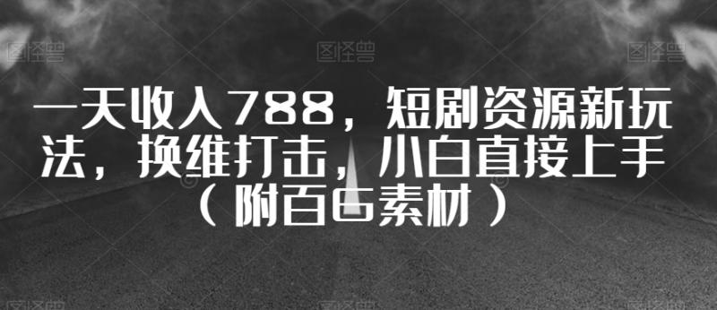 一天收入788，短剧资源新玩法，换维打击，小白直接上手（附百G素材）【揭秘】-整合资源网