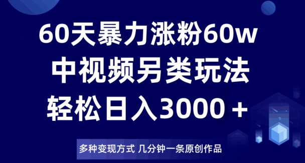 60天暴力涨粉60W，中视频另类玩法，日入3000＋，几分钟一条原创作品多种变现方式-秀人资源网
