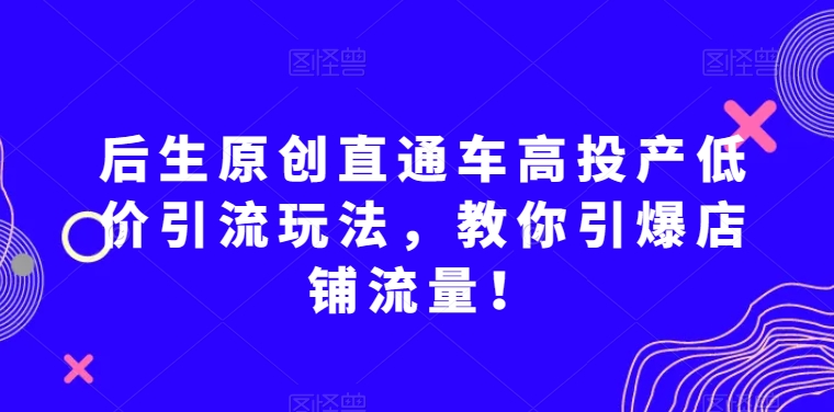 后生原创直通车高投产低价引流玩法，教你引爆店铺流量！-秀人资源网