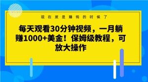 每天观看30分钟视频，一月躺赚1000+美金！保姆级教程，可放大操作【揭秘】-秀人资源网