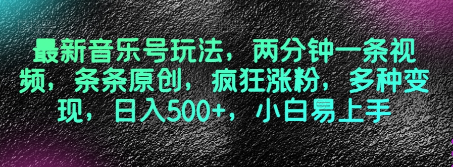 最新音乐号玩法，两分钟一条视频，条条原创，疯狂涨粉，多种变现，日入500+，小白易上手【揭秘】-秀人资源网