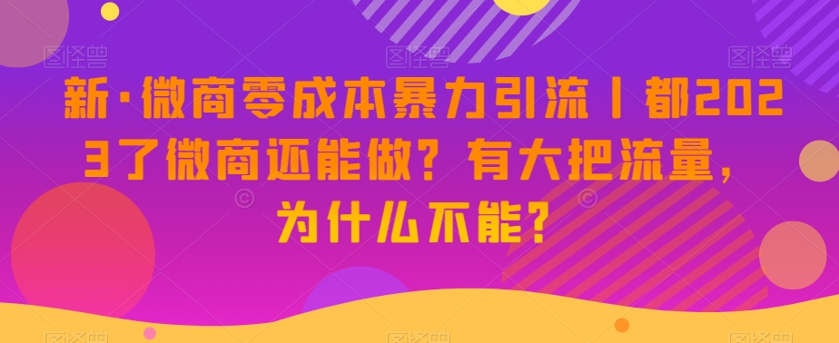 新·微商零成本暴力引流丨都2023了微商还能做？有大把流量，为什么不能？-秀人资源网