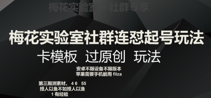 梅花实验室社群连怼起号玩法，卡模板过原创玩法【揭秘】-秀人资源网
