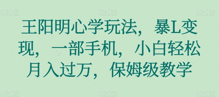王阳明心学玩法，暴L变现，一部手机，小白轻松月入过万，保姆级教学【揭秘】-整合资源网