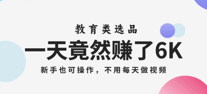 一天竟然赚了6000多，教育类选品，新手也可操作，更不用每天做短视频【揭秘】-秀人资源网