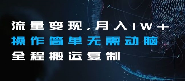 流量变现，月入1W+操作简单无需动脑全程搬运复制【揭秘】-整合资源网