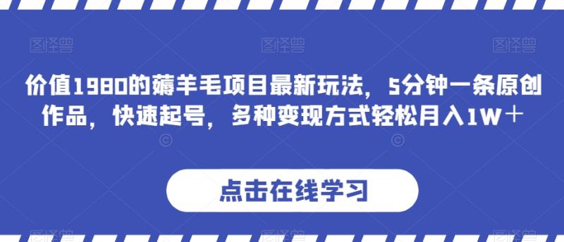 价值1980的薅羊毛项目最新玩法，5分钟一条原创作品，快速起号，多种变现方式轻松月入1W＋【揭秘】-秀人资源网