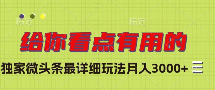 独家微头条最详细玩法，月入3000+【揭秘】-秀人资源网