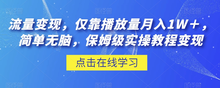 流量变现，仅靠播放量月入1W＋，简单无脑，保姆级实操教程【揭秘】-秀人资源网