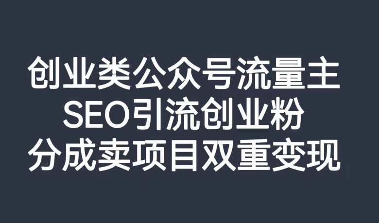 创业类公众号流量主，SEO引流创业粉，分成卖项目双重变现【揭秘】-秀人资源网