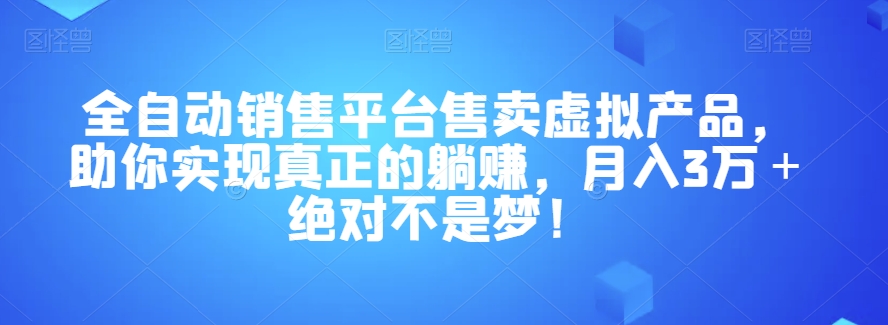 全自动销售平台售卖虚拟产品，助你实现真正的躺赚，月入3万＋绝对不是梦！【揭秘】-整合资源网