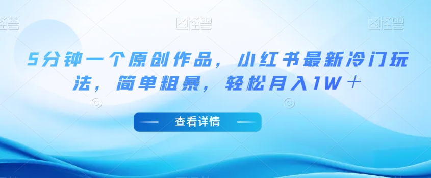 5分钟一个原创作品，小红书最新冷门玩法，简单粗暴，轻松月入1W＋【揭秘】-整合资源网
