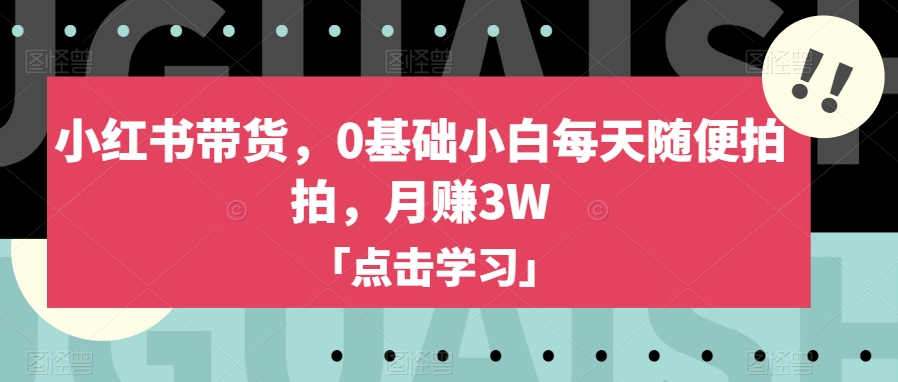 小红书带货，0基础小白每天随便拍拍，月赚3W【揭秘】-秀人资源网