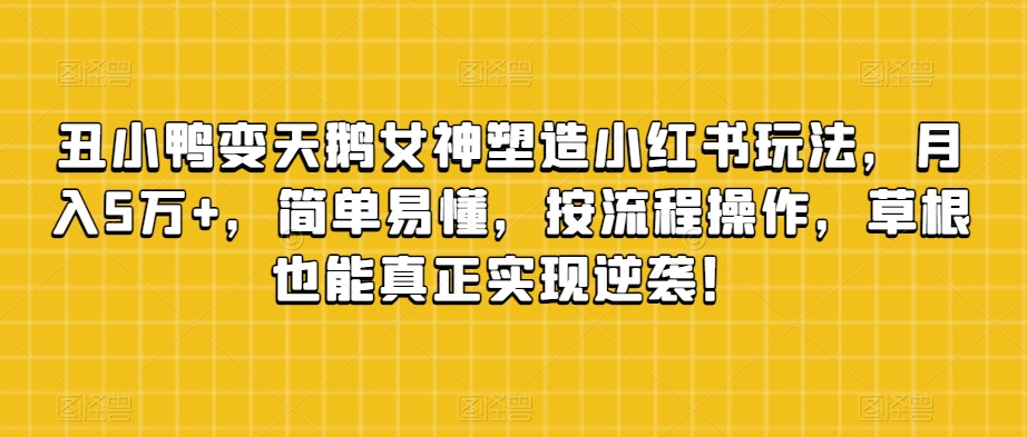 丑小鸭变天鹅女神塑造小红书玩法，月入5万+，简单易懂，按流程操作，草根也能真正实现逆袭！-整合资源网